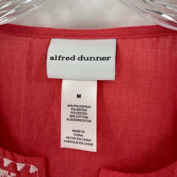 Alfred Dunner Coral Floral Embroidered Peasant Cottage Blouse Women's Medium - Picture 3 of 8